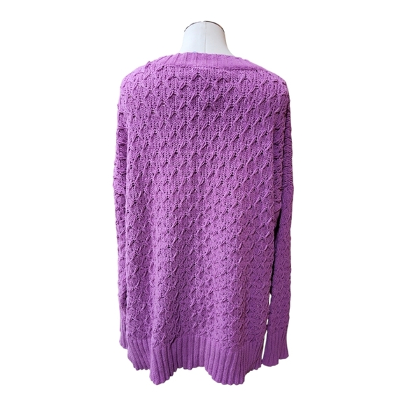 NWT Seven7 Pink Purple Knit Woven Pullover Crewneck Sweater L - Picture 5 of 9